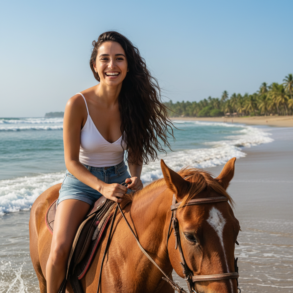 Beautiful Girl Horseback Beach